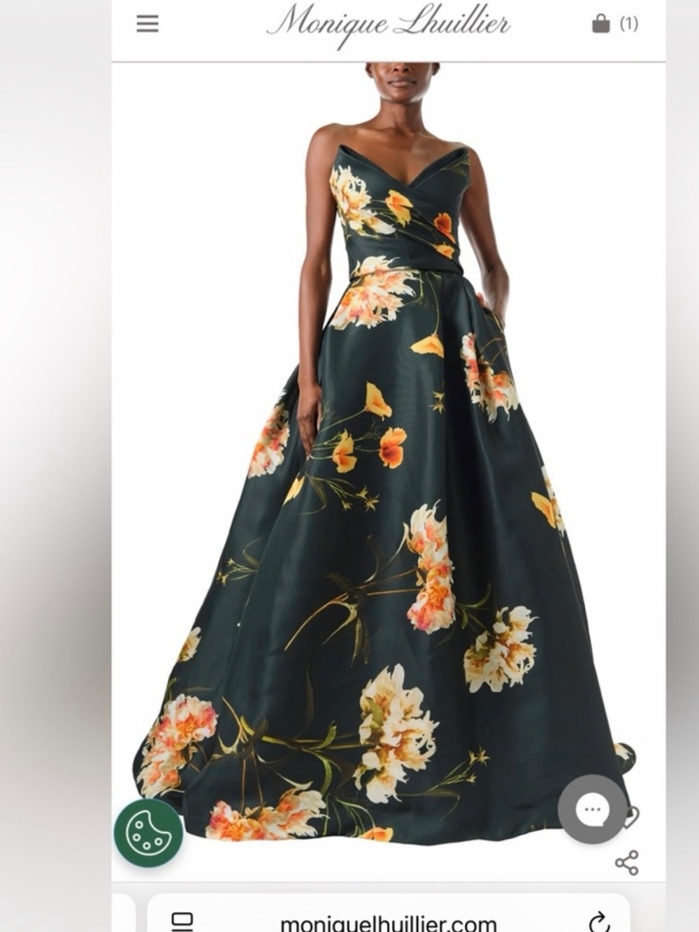 Monique Lhuillier Black Floral V-Neck Ball Gown Size 4